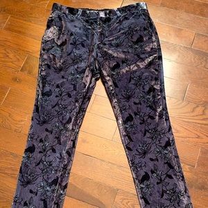 Floral print suede pants